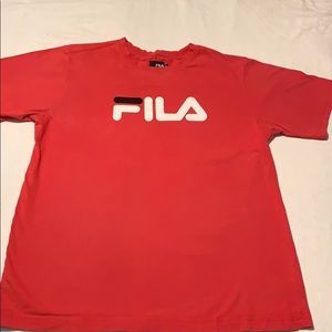 redish-pink short sleeve FILA shirt